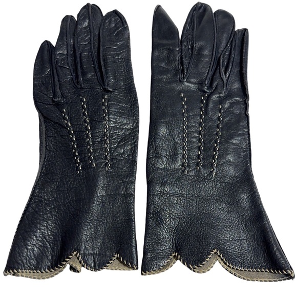 Womens Vintage Deerskin Gloves Scalloped Edge Size 6.5 Unlined Valentines Gift - Picture 6 of 7